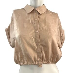 Rue21‎ Cropped Blouse Shirt XL Cropped Lightweight Elastic Hem Short Sleeve Boho